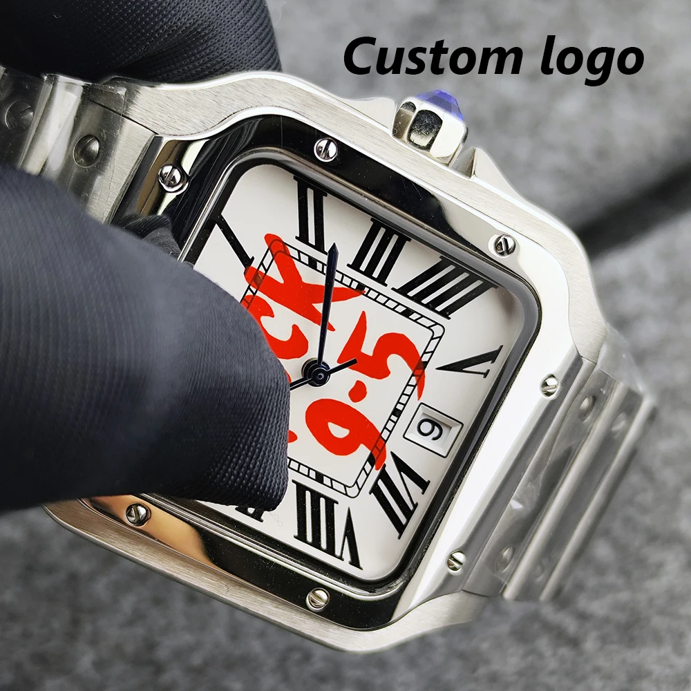 ساعة NH35 مربعة 38 ملم F-9.5 ساعة رجالية من الفولاذ المقاوم للصدأ بشعار مخصص مناسبة لساعة الحركة NH35 #1
