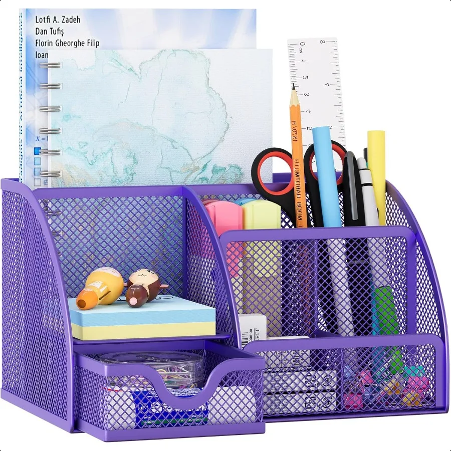 

EasyPAG Mesh Desk Organizer Multifunctional Stationery Organizer for School plies Office Pen Holder for Desk 6 Compartments Dor