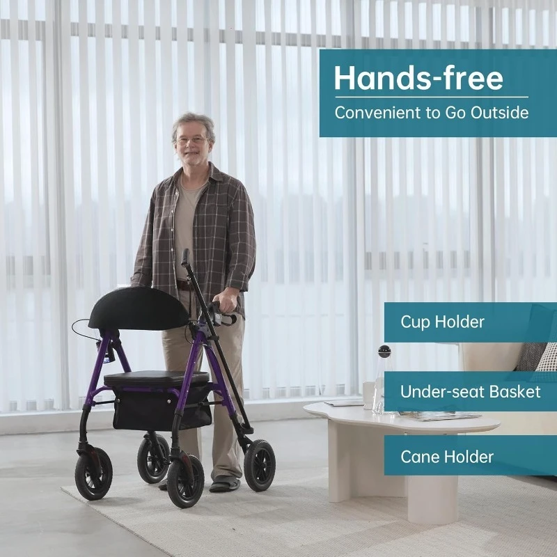 مشاية دوارة لجميع التضاريس مع عجلات غير هوائية مقاس 10 بوصات، ومقعد مبطن بالإسفنج ومسند ظهر، وإطار قابل للتعديل بالكامل لـ S #2