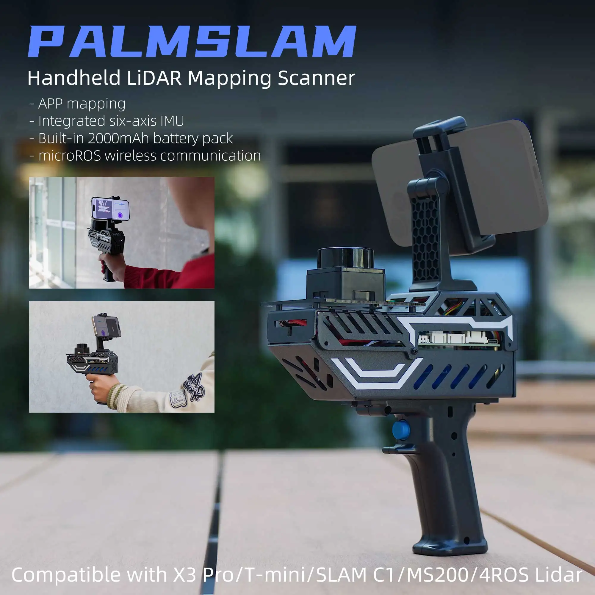 Yahboom PALMSLAM Handheld Lidar Scanner Sensor Kit ROS2 Robot SLAM Mapping Support MicroROS Wireless Communication with Holder