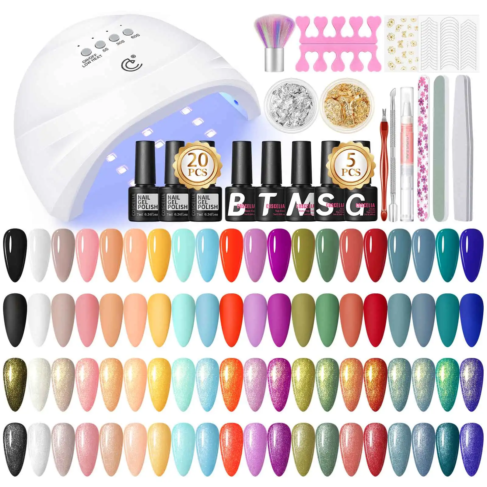 Coscelia Soak Off Nail Gel Polonês Conjunto Vermelho Amarelo Azul Gel Unha Polonês, Base Top Coat, Lâmpada UV, Suprimentos de Unhas para Mulheres DIY Salon