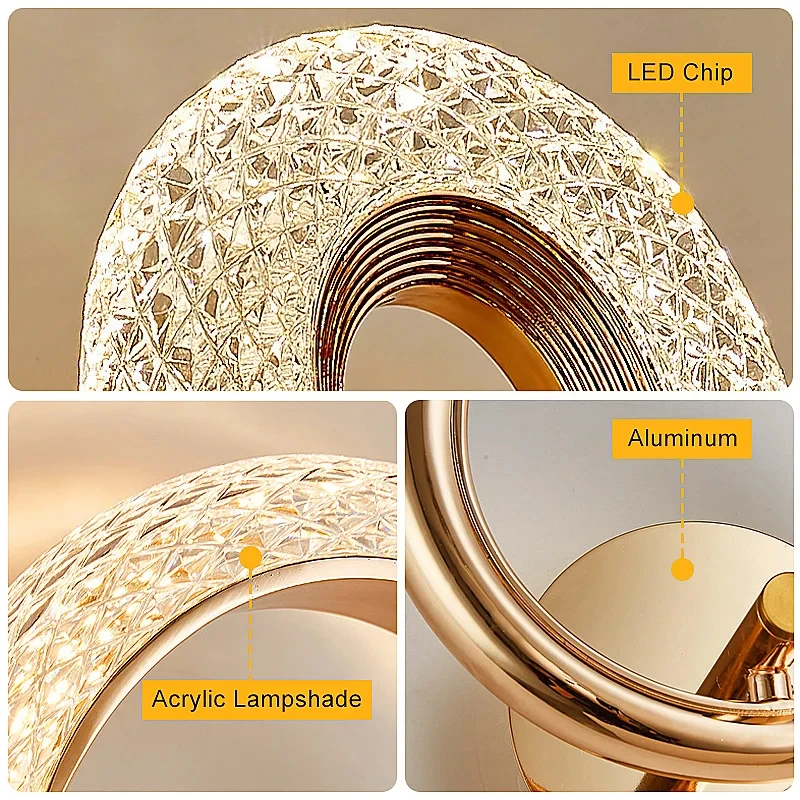 Imagem -04 - Modern Crystal Led Wall Lights Iluminação Interior Lâmpada de Parede Redonda e Oval Home Decor Cozinha Quarto Sala de Estar Aperte Criativo