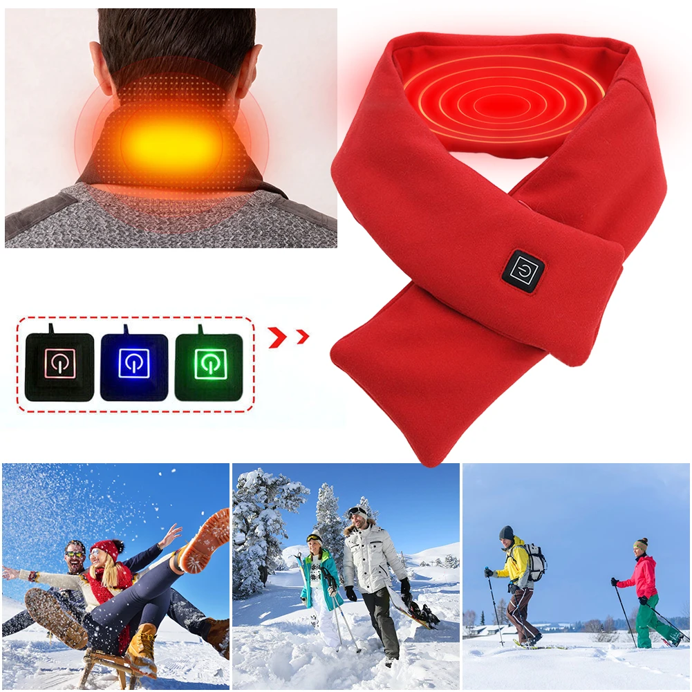 Electric Heated Scarf USB Charging Heated Neck Scarf Cold-Proof Thermal Neck Wrap Warmer Washable for Outdoor Camping Hiking