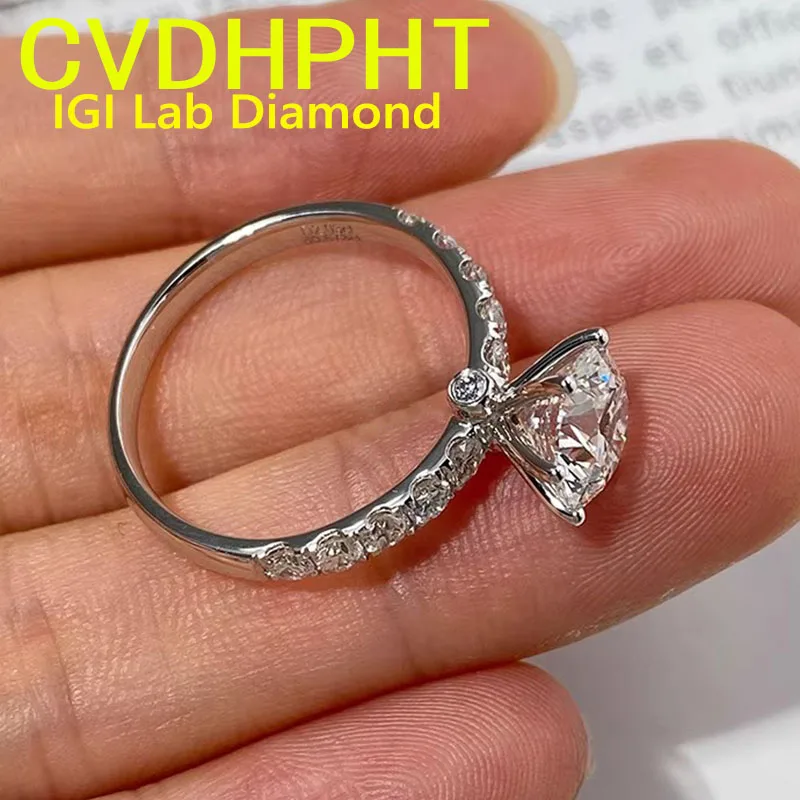 

Заводская настройка Настоящее белое золото Au58514K, выращенное в лаборатории кольцо с бриллиантом IGI & GIL круглой формы D VS1, свадебное обручальное кольцо