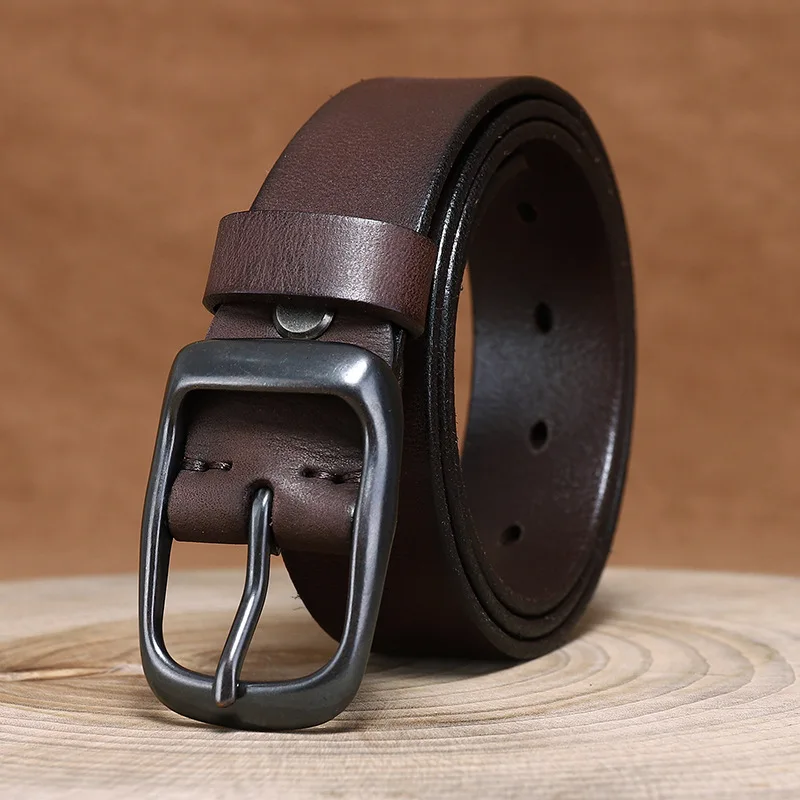 

3.3CM wide Italian first layer pure cowhide belt men's genuine leather pin buckle retro fashion trend jeans belt