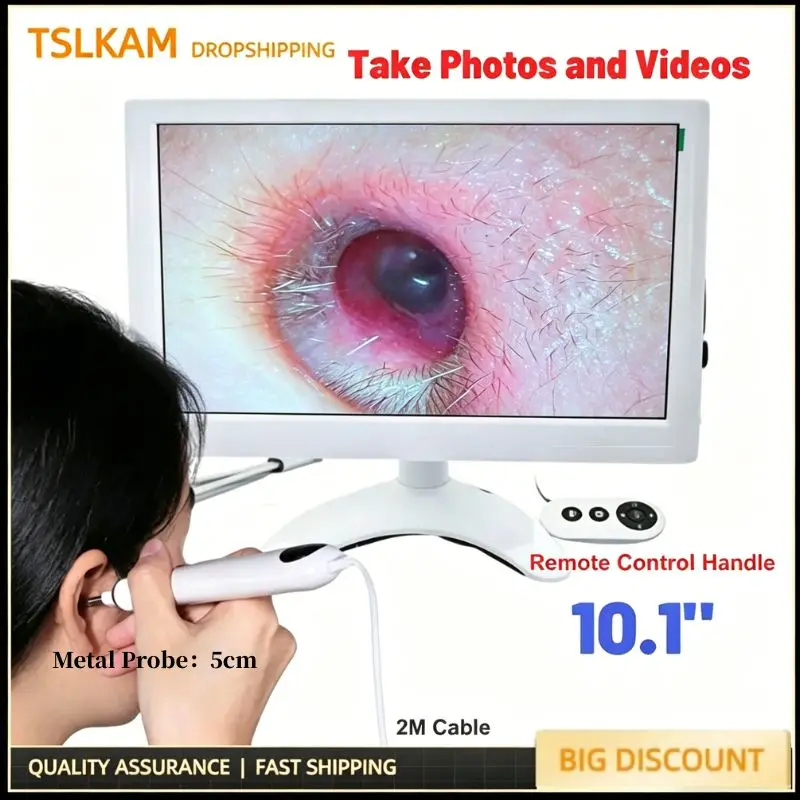 3.2mm Thin Digital Otoscope with 1080P HD 10.1 Inch Screen ENT Ear Endoscope Cleaner with 3500mAh Battery for ENT Medical Tools