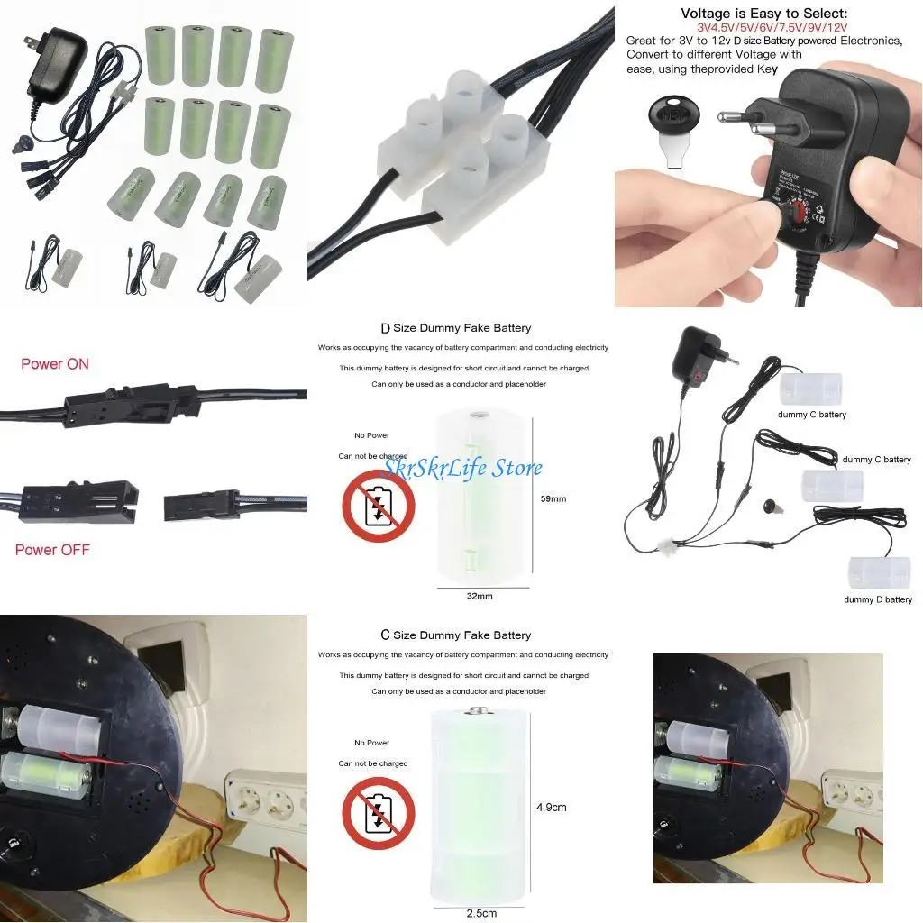 

E65E Adjustable 100-240V Power Supply Adapter, Battery Repacement for 2-8PCS