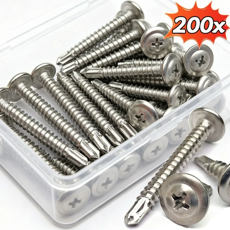 20-200pcs Self-tapping Flat Head Screw Stainless Steel Washer Screws High-Strength Quick Tapping Hardware Fastener Kits
