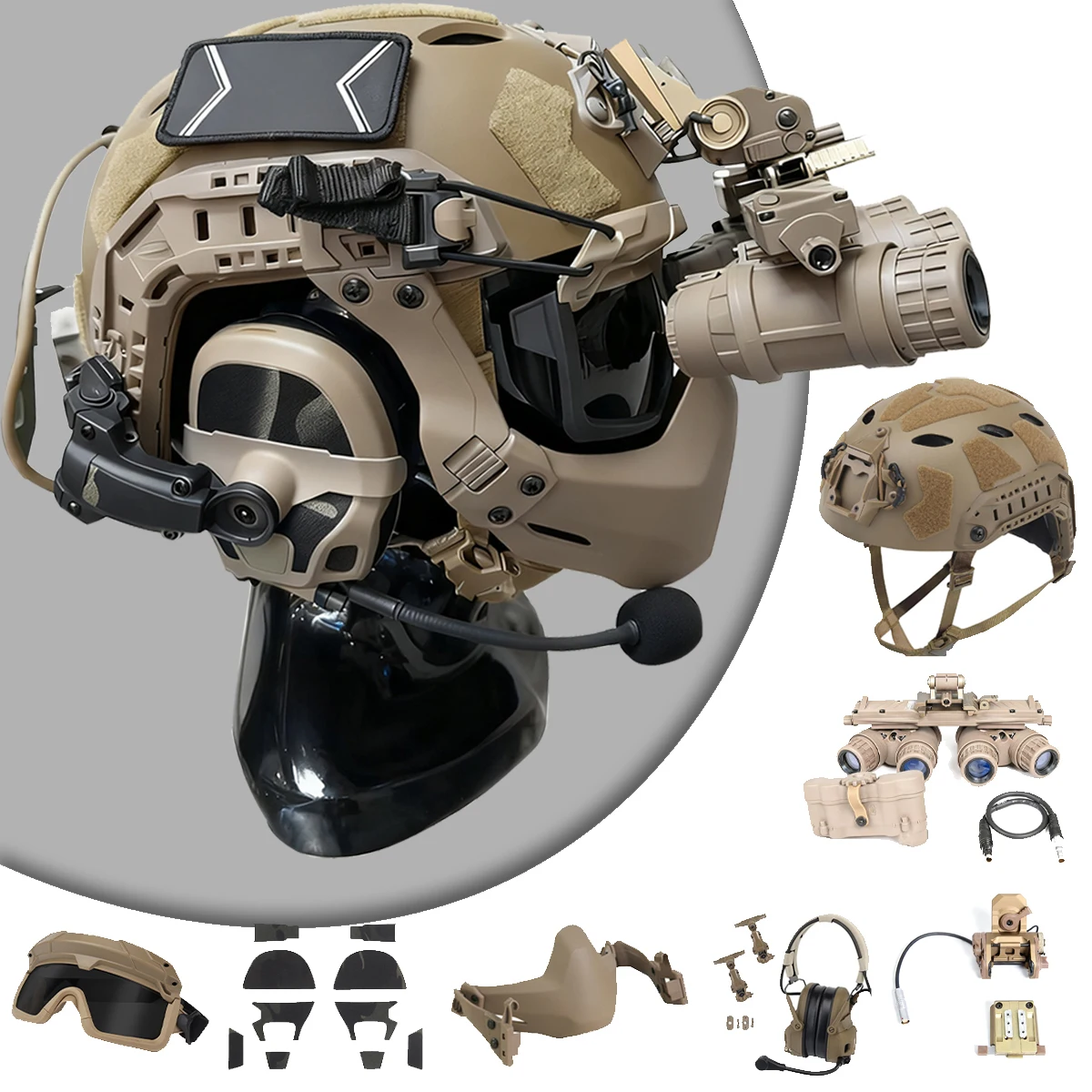 مجموعة خوذة تكتيكية مع حامل جهاز الرؤية الليلية GSGM، قناع واقٍ لنظارات سماعة الرأس طراز NVG لتصوير كرات الطلاء Airsoft