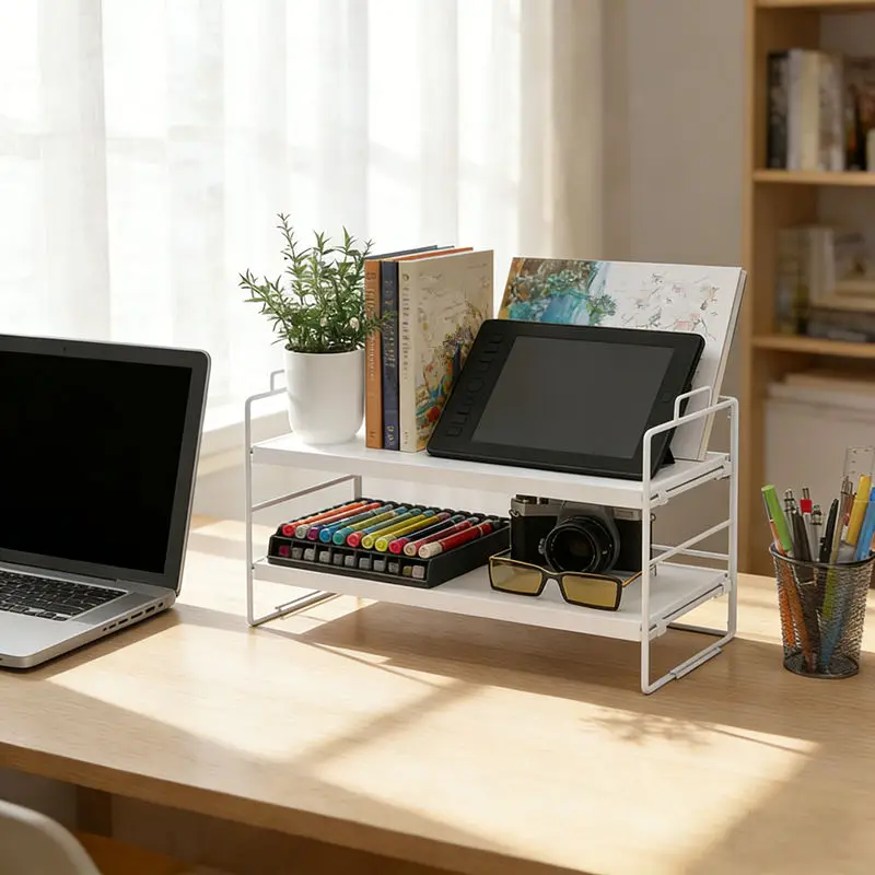 Desktop 2-Tier Storage Rack, Desk Shelf Organizer for Home Office, Small Tabletop Bookshelf for Study Room & Workspace