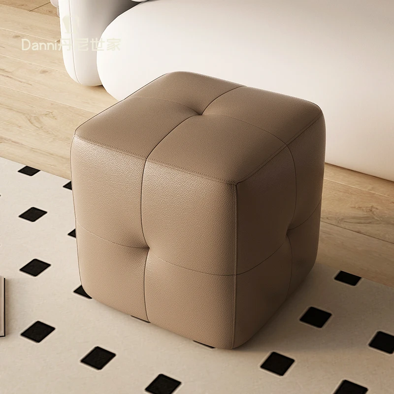 

Furniture Solid wood leather small stool household low sofa pedal stool living room coffee table shoe change stool makeup stoo