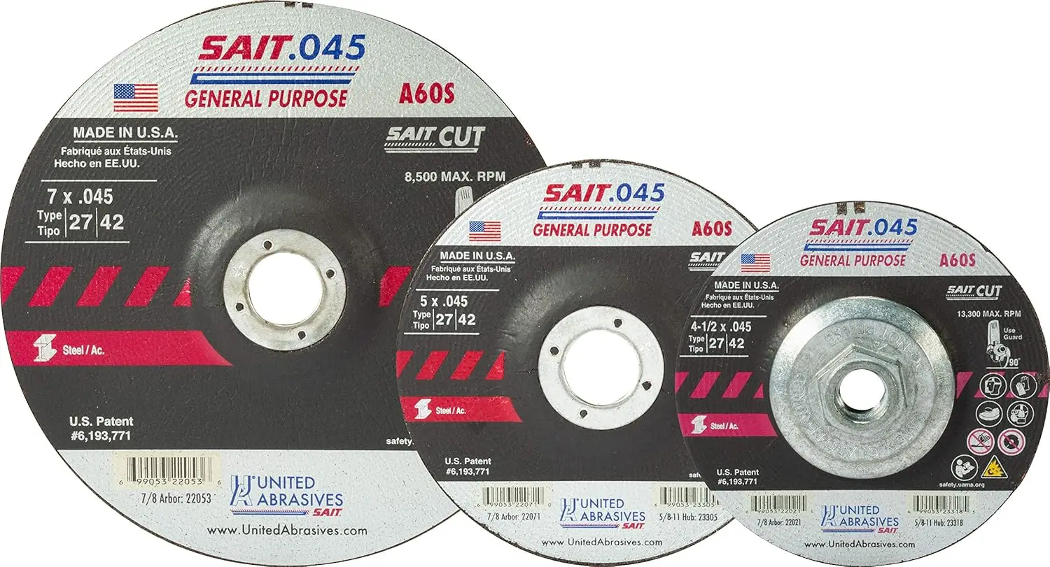 Abrasives-SAIT 22047 A60S Rueda de corte de uso general (Tipo 27/Tipo 42 Centro depresado) 6" x.045" x 7/8", paquete de 50