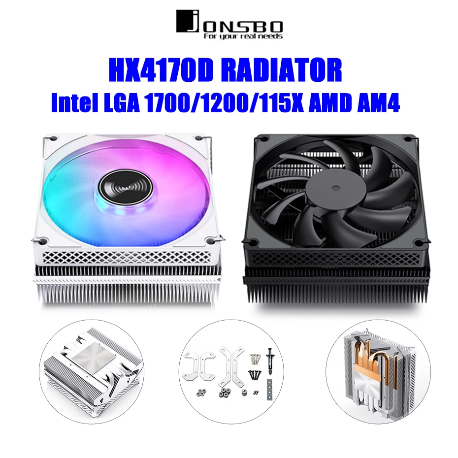 JONSBO HX4170D Black/White 4 Heat Pipe CPU Cooler Down Pressure Ultra-thin ITX Case Radiator For LGA1700 115x 1200 AM4