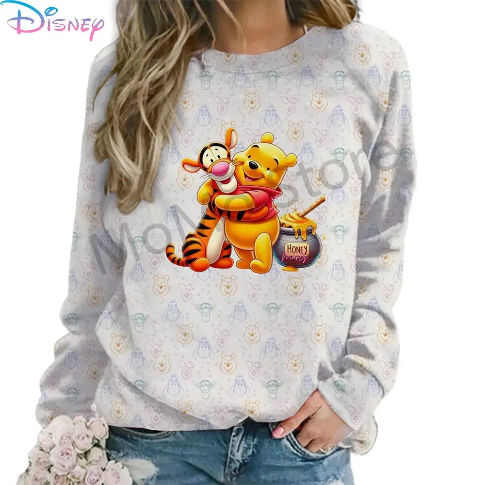 Disney Winnie The Pooh Women\'s Long Sleeve Sweatshirts O Neck New Y2k Clothes Lovely Autumn Party S-3XL Streetwear Fashion 2024