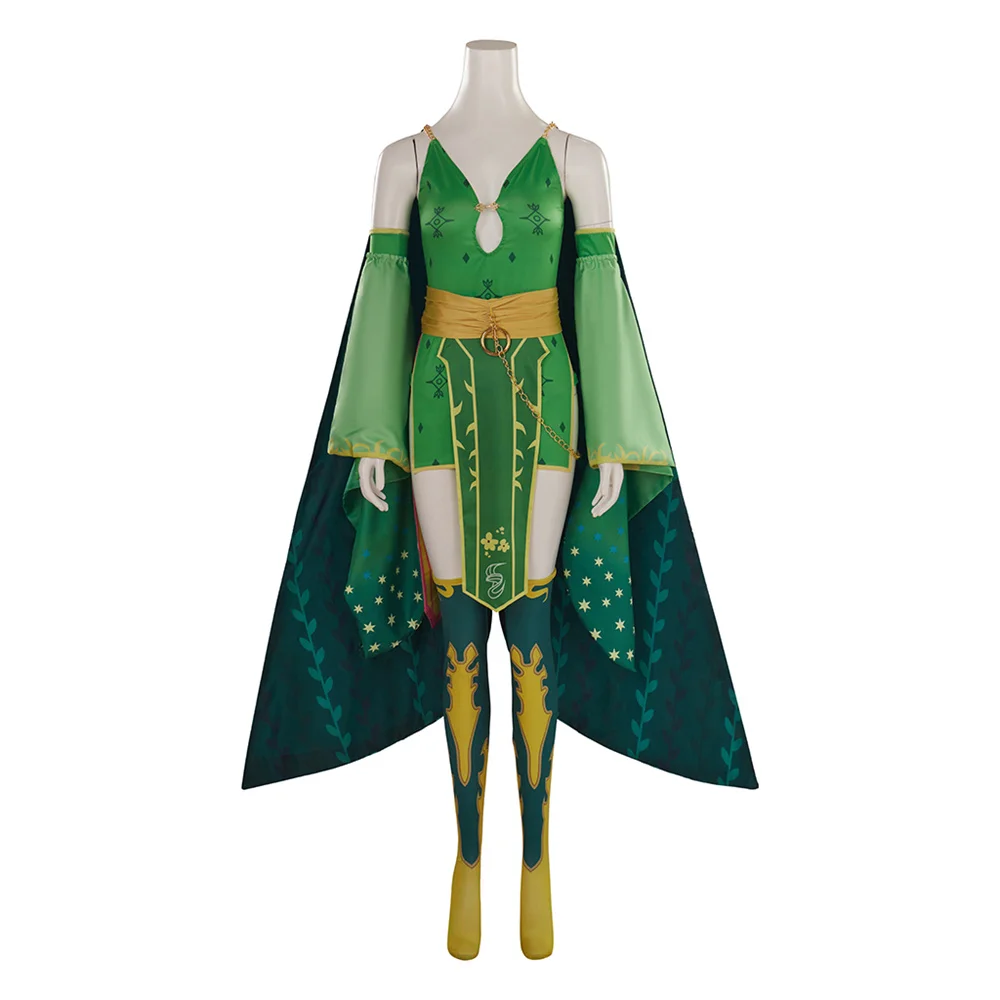 Gioco FF xxiv Rydia Costume Cosplay vestito verde Sexy con mantello Halloween Carnival Outfit