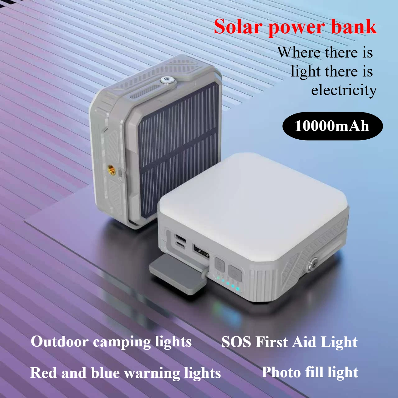 مع SOS الإسعافات الأولية ضوء بنك الطاقة الشمسية الصغيرة 10000mAh شاحن بطارية خارجية التخييم مصباح خيمة متعددة الوظائف مع قوس #1