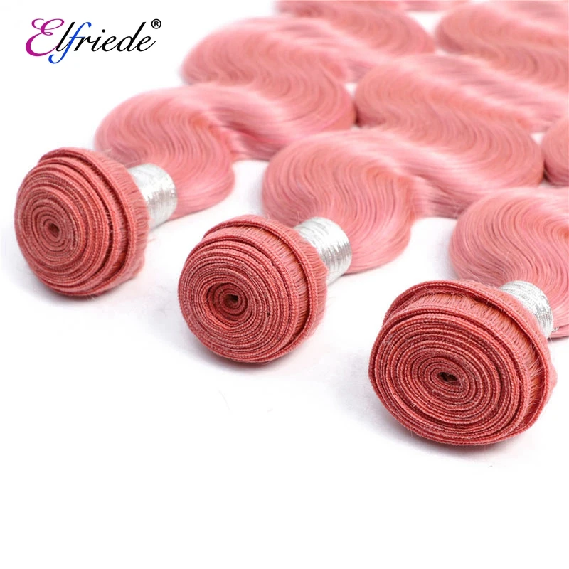 Elfriede Light Pink Body Wave Bundles With HD Closure Brazilian 100% Remy Human Hair Weave Bundles with 4x4 Closure Preplucked