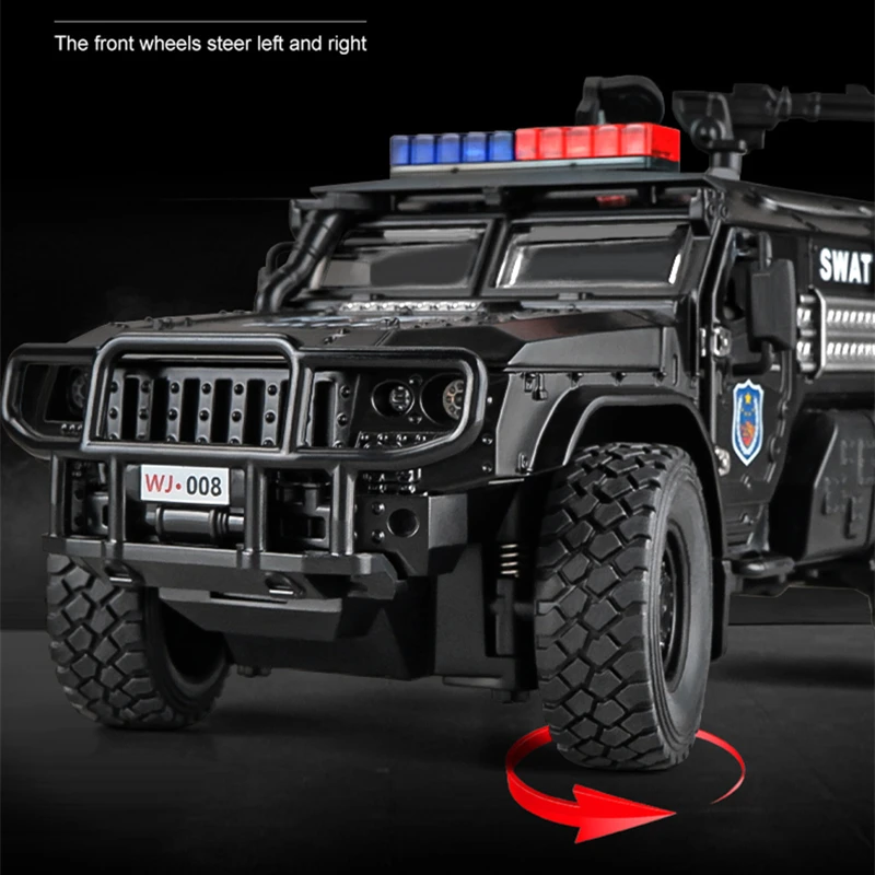 1:32 Alloy Tiger Armored Car Model Diecasts Military Truck Model Metal Toys Police Explosion Proof Car Sound and Light Kids Gift