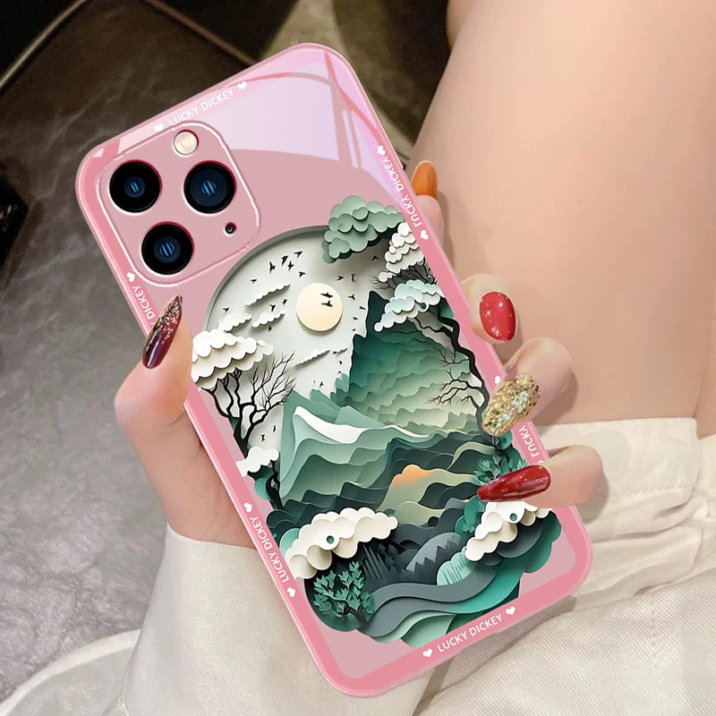 Schilderachtige Sneeuwberg Voor Iphone 15 Pro 14 13 12 Mini 11 Xs Max Xr 7 8 Plu Se 2020 2022 Zwart Gehard Glazen Telefoonhoesje