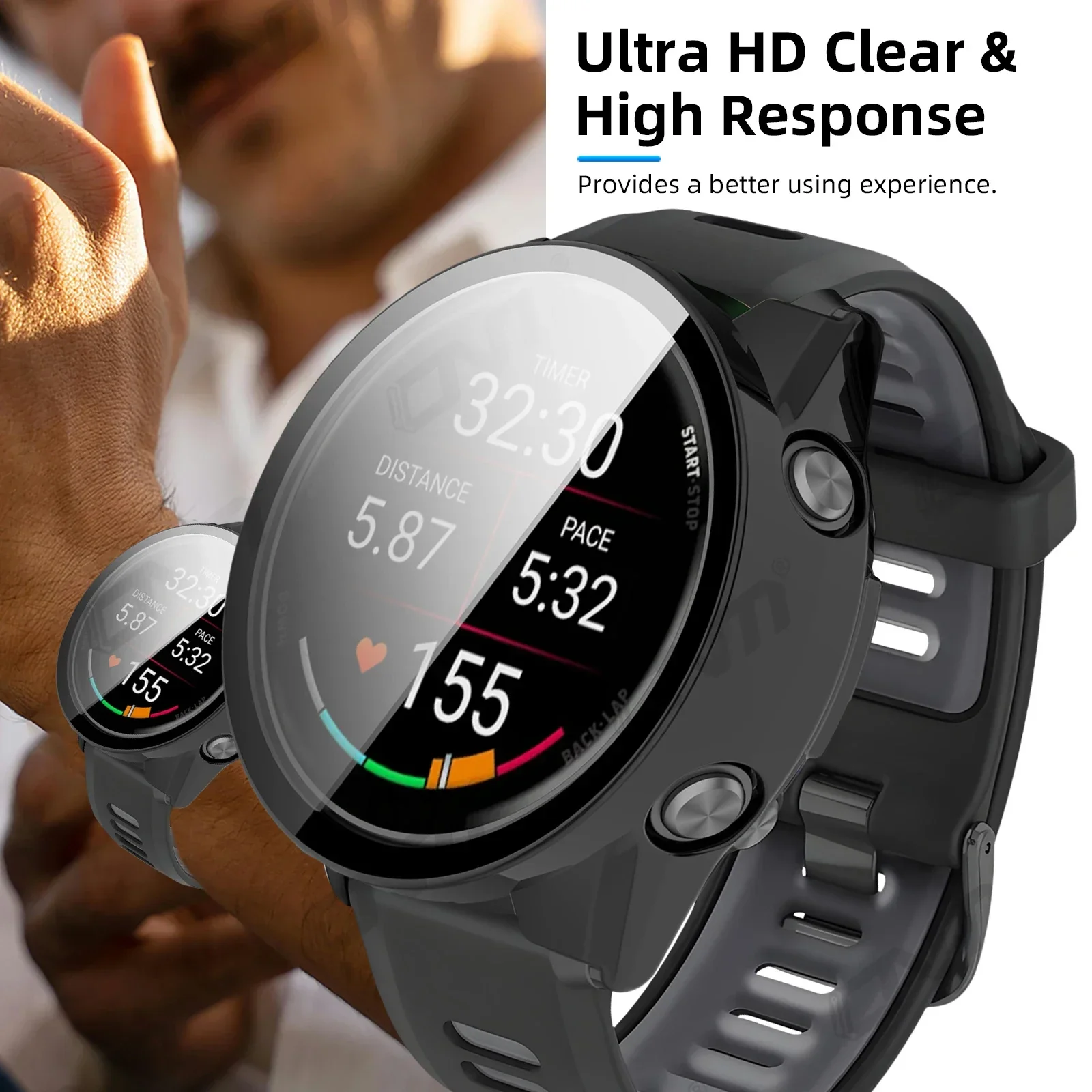 Glas+PC-Hülle für Garmin Forerunner 970 570 42mm 47mm 965 265 165 Rundum-Schutzschale Venu 3/Vivoactive 5 Cover – Detail 1