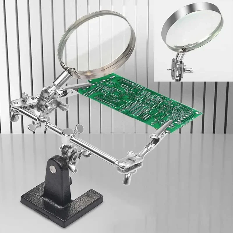 Soldering Iron Station Stand with Welding Magnifying Glass Clip Clamp Helping Desktop Magnifier Soldering Repair Tool