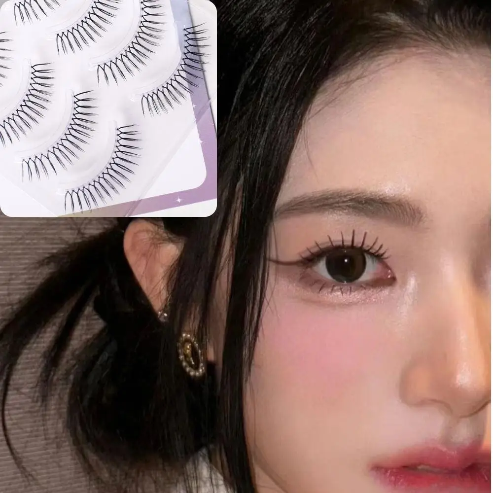 Korean 5Pair/Set Artificial Eyelashes Transparent Stem Handmade U-shaped Extension Eyelashes Female Group U Type False Eyelashes