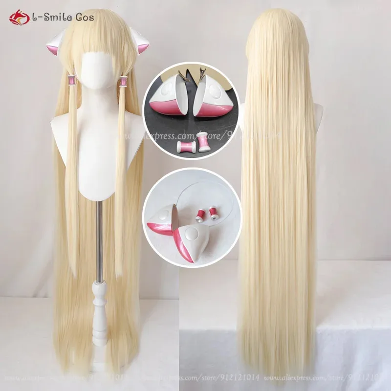 Peluca de Cosplay Chi de 130cm de alta calidad, pelucas largas doradas claras, peluca de Cosplay de Anime Chii para mujeres, pelo sintético resistente al calor