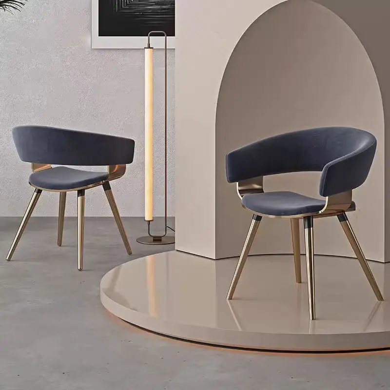 LTT Italian light luxury modern simple home dining chair stainless steel living room dining chair