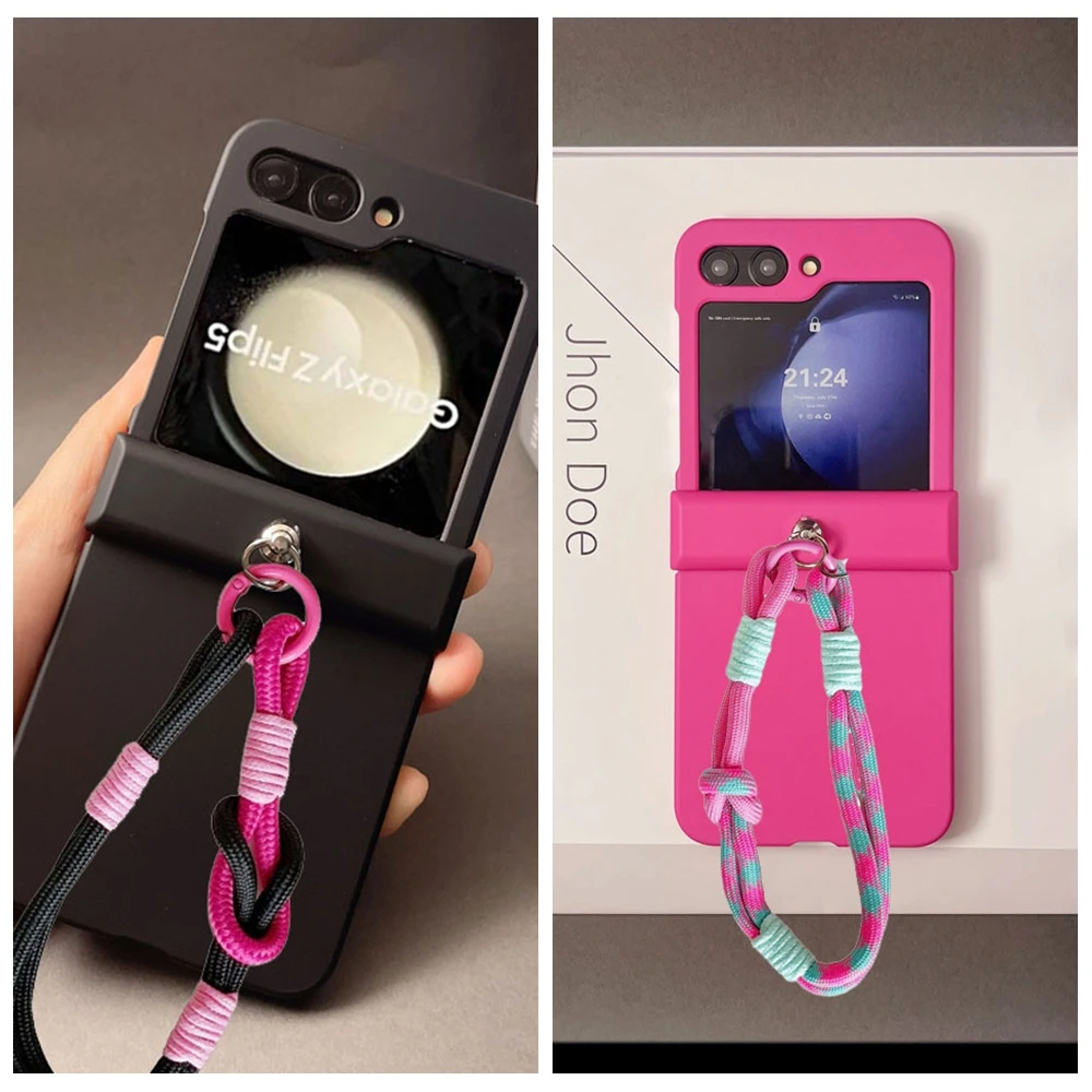 Funda de Teléfono con Correa de Mano a la Moda para Samsung Galaxy Z Flip 7 7FE 3 4 5 6, para Motorola Razr 40 50 70 60 Ultra, Xiaomi Mix Flip 2
