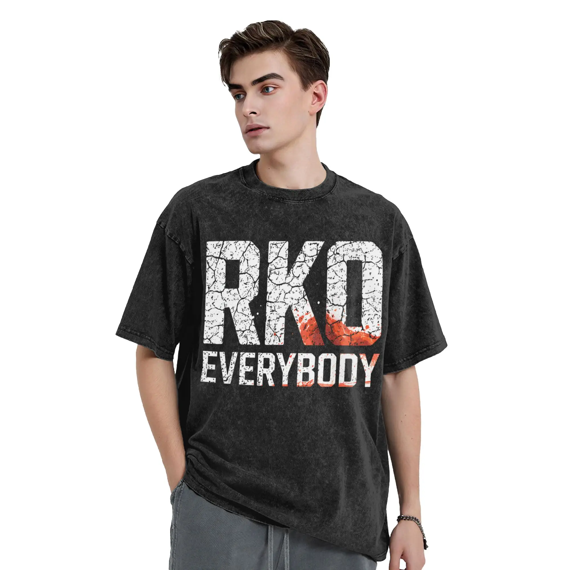 Casual Blood RKO Everybody Wrestling  Vintage Washed T Shirt Men Round Neck Short Sleeve Tops  Cotton Summer Top Tee