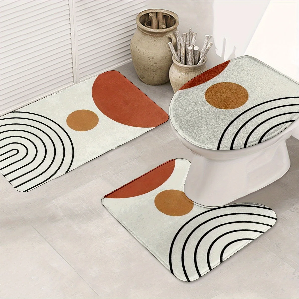 

Современный минималистичный набор для декора ванной комнаты из 3 предметов, нескользящий коврик U-образный коврик и чехол на сиденье унитаза, полиэфирная ткань, можно стирать в машине