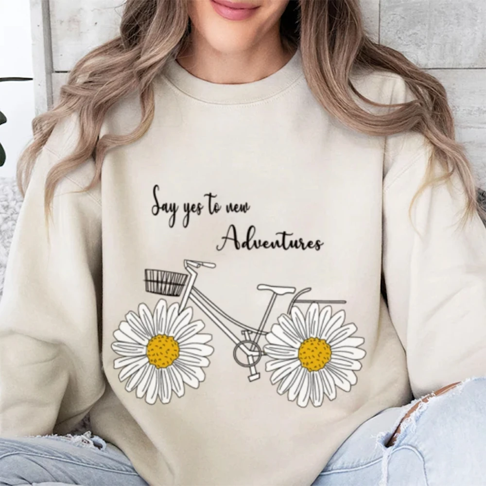 Say Yes To New Adventures Trendy Graphic Sweatshirt Cusal Sweatshirt Trendy Long Sleeve Shirt Comfort Colors Unisex Sweatshirt