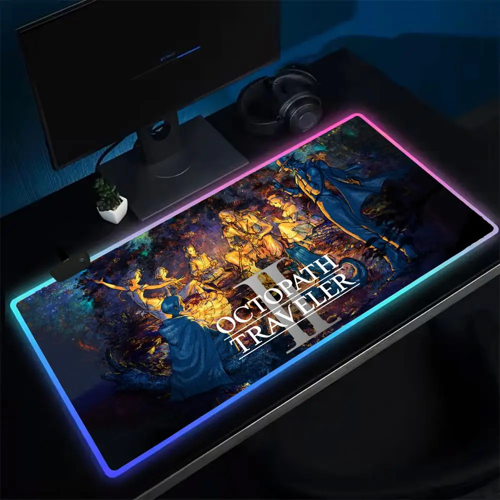 

Hoyo Octopath Traveler II Коврик для мыши Аниме Игровой коврик для мыши Светодиодные настольные коврики с подсветкой Резиновые настольные коврики XXL RGB Настольные коврики