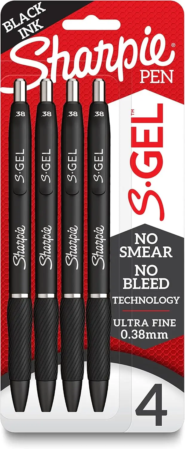 

Sharpie S-Gel Pens, Ultra Fine Point (0.38mm), Black Gel Ink, 4 Counts, Ballpoint Pen, Black Pen, Note-taking, Stationery, Essential for Learning and Office