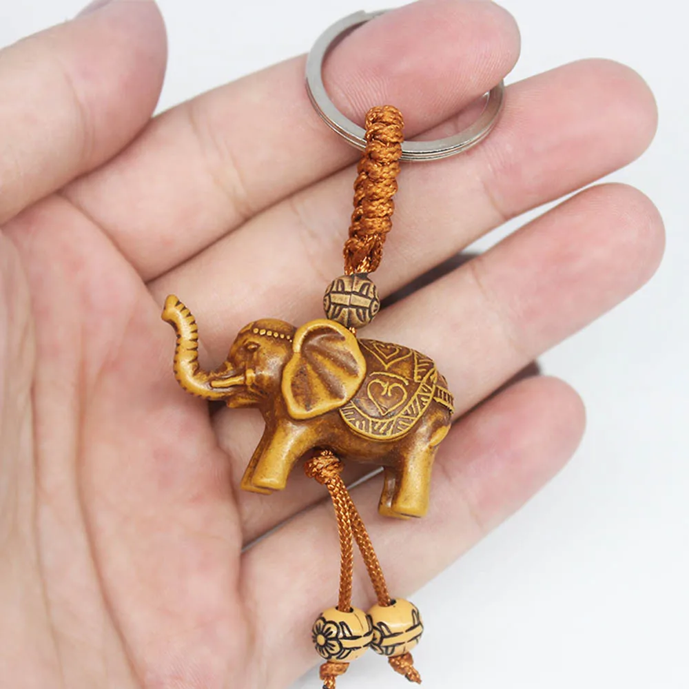 Lucky Elephant Keychain Key Ring Chain Evil Defends Gifts Exquisite Carving Pendant Cute Amulets Keyring