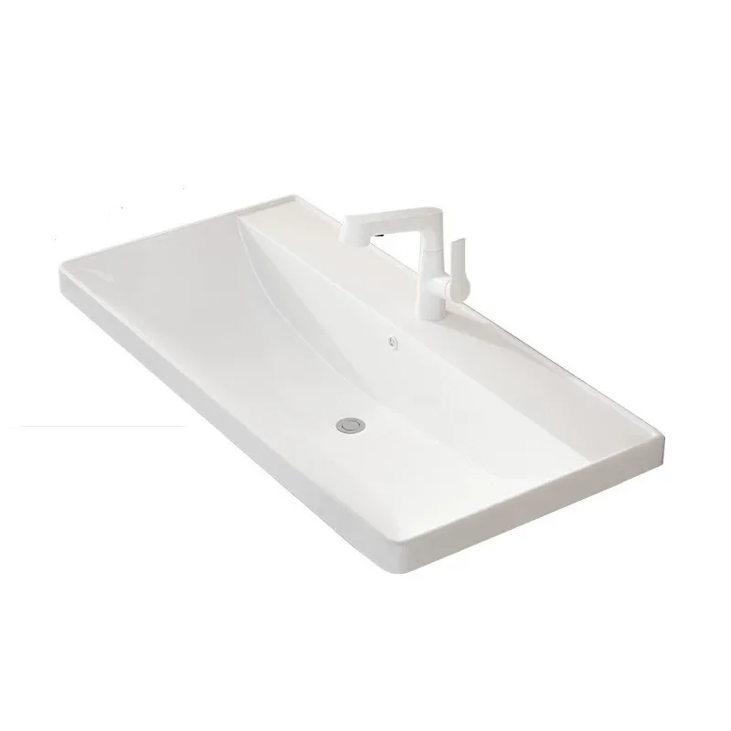 Large Ceramic Integrated Wash Basin Semi Recessed Bathroom Vanity Cabinet Sink Modern Home Bath Fixture
