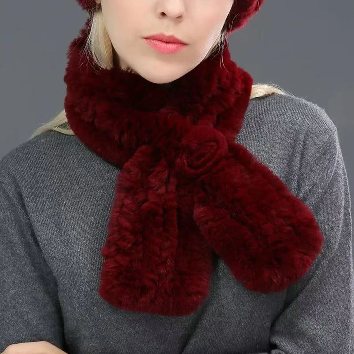 FEIMANYUAN Women's Real Rabbit Fur Handmade Scarf Winter Accessories Russian Genuine Rabbit Fur For Girls
