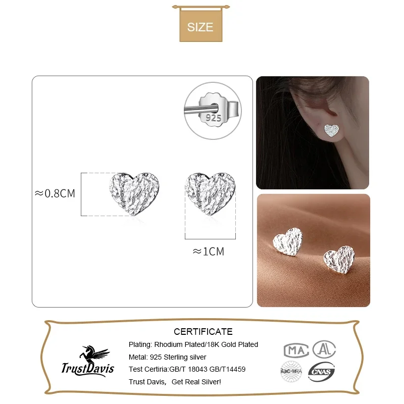 TrustDavis Real 925 Sterling Silver Earrings For Women Wedding Valentine's Day Tin Foil Irregular Earring Jewelry Gift DA2853