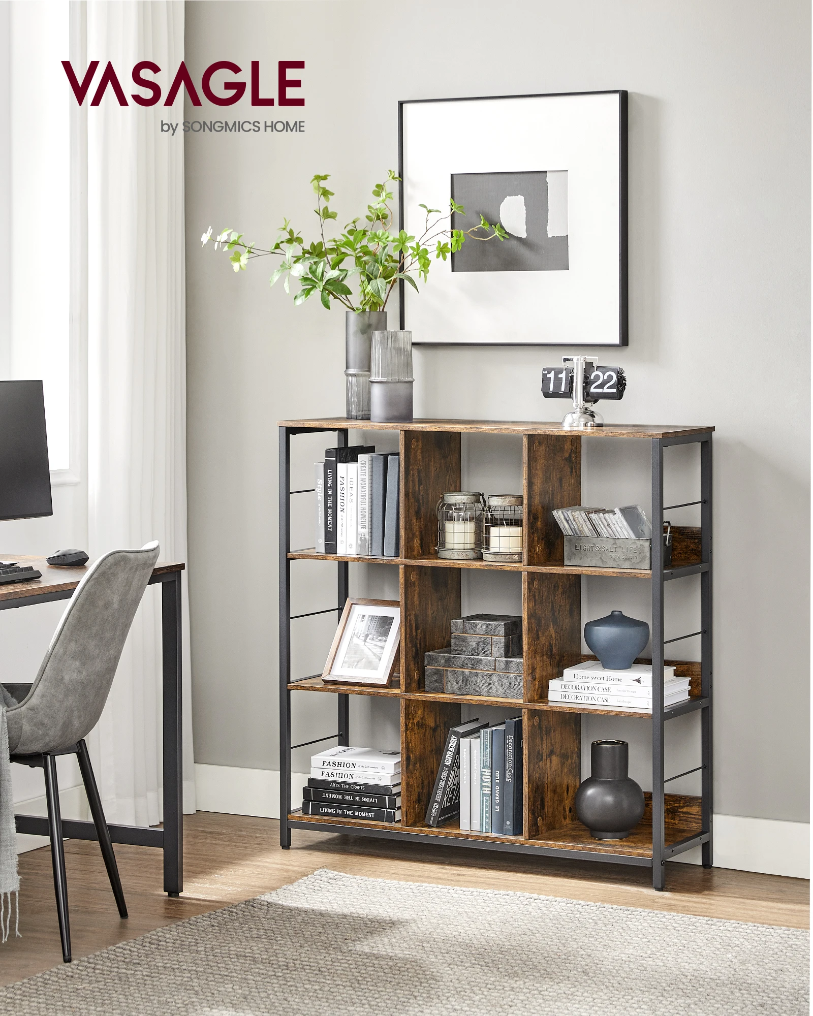 VASAGLE Bookcase, Bookshelf, Ladder Shelf 3-Tier, Display Storage Rack Shelf, for Office, Living Room, Bedroom