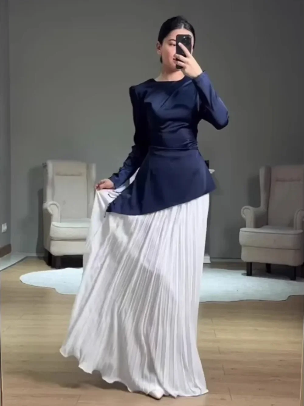 

Pleated Abaya Islam Party Dresses Elegant Women Dress Patchwork Muslim Jalabiya Vestidos Largos Arab Long Robe Morocco Dubai