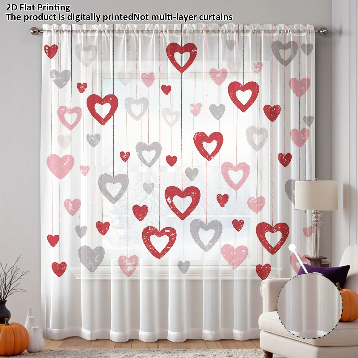 One-Piece Color-Block Heart Window Curtain Sweet Cool Romantic Style Festive Warm Atmosphere Decorative Window Treatment
