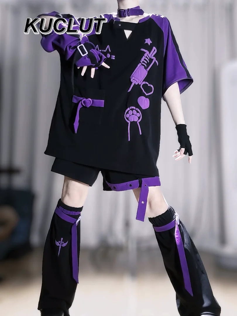 

Original Two-dimensional Mine Cartoon Removable Short-sleeved T-shirt Casual Shorts Leg Cover Y2k COS Top and Shorts 3-piece Set