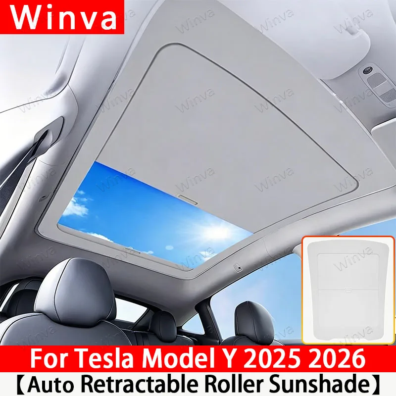 

For Tesla New Model Y Juniper 2025 2026 Retratable Sunshade Roof Shade Scroll Original Sun Visor Pleated Sunscreen Sunroof Blind