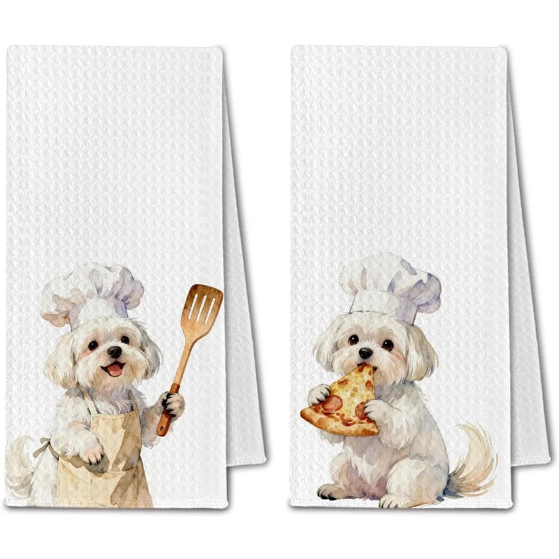 Cleaning Cloth 2PCS kitchen towel Fun Maltese dog towel for bathroom, Maltese themed dish towel