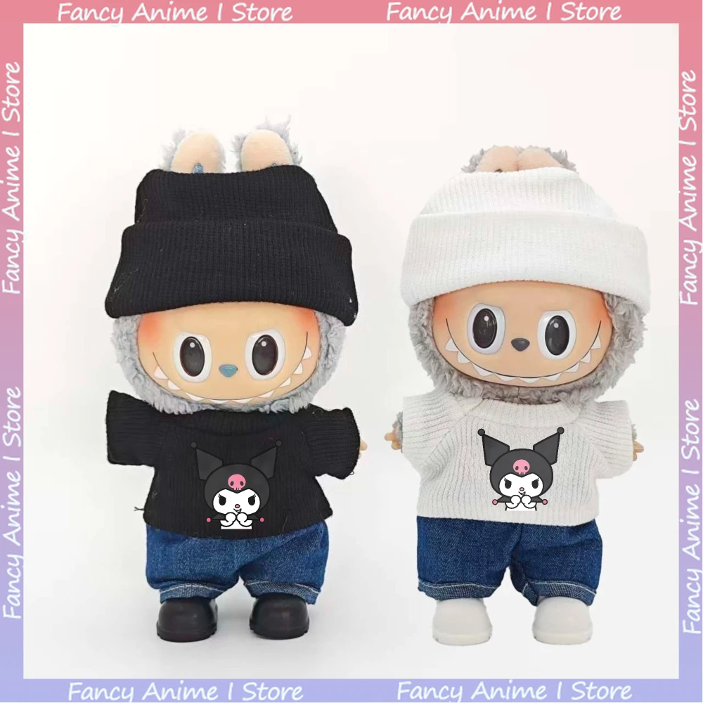 

For 15-17cm Labubu Doll Clothes Cartoon Cute Kuromi Fashion Clothes with Pants and Shoes Outfit Mini Plush Doll Accessories Gift