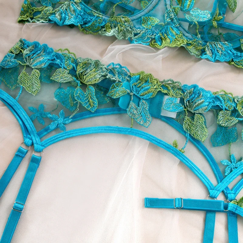 Bikini Embroidered Sexy Lingerie Ultra-Thin Mesh Sexy Body Shaping Four-Piece Set