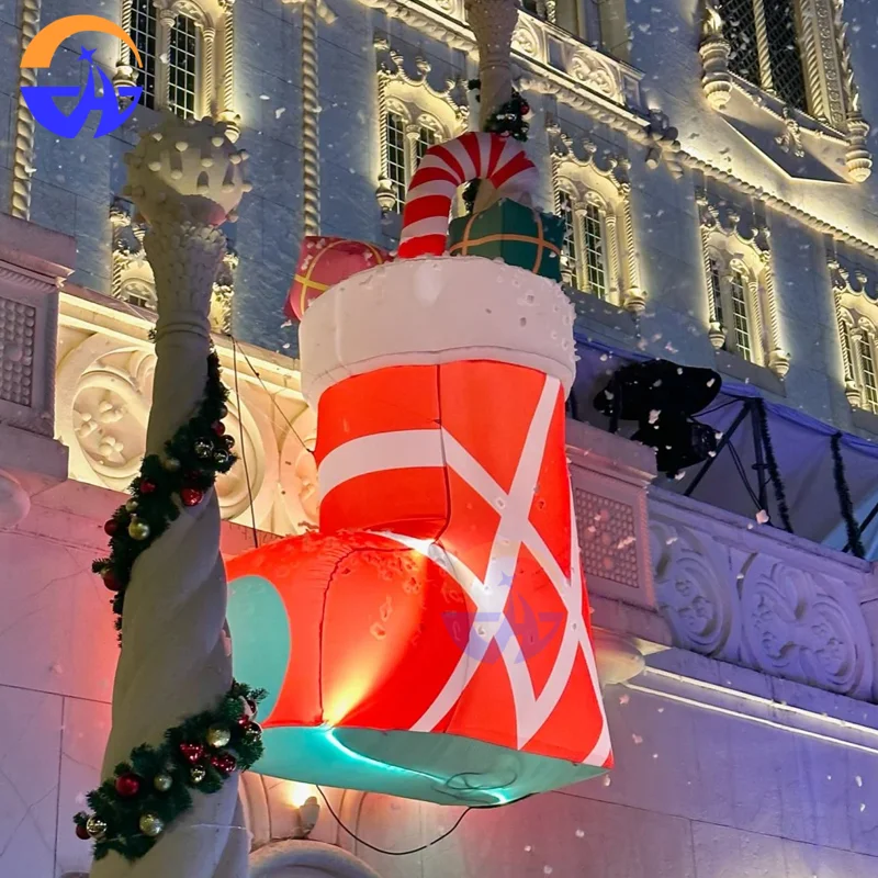 

Большие надувные рождественские чулки, украшенные тростиками и подарочными коробками, уличные рождественские украшения для дворов, вечеринок