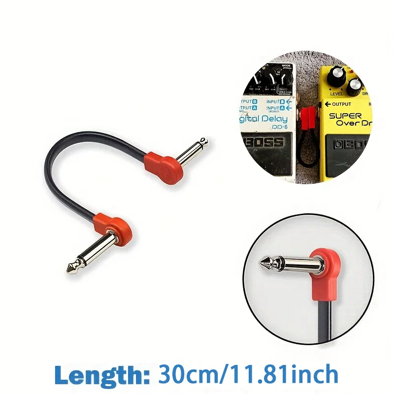 HHDZI 30cm Right Angle 6.35mm Guitar Patch Cable 1/4 inch Audio Short Cord for Effect Pedal