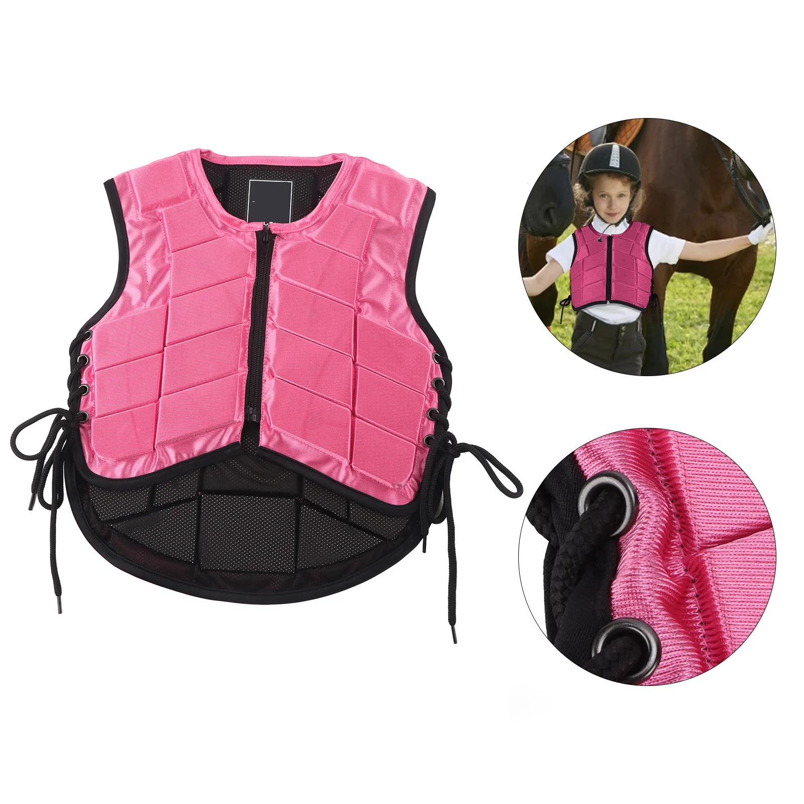 سترة الفروسية للأطفال مبطنة بالفوم، معدات حماية لركوب الخيل، واقي جسم ركوب الخيل الوردي للأطفال #5