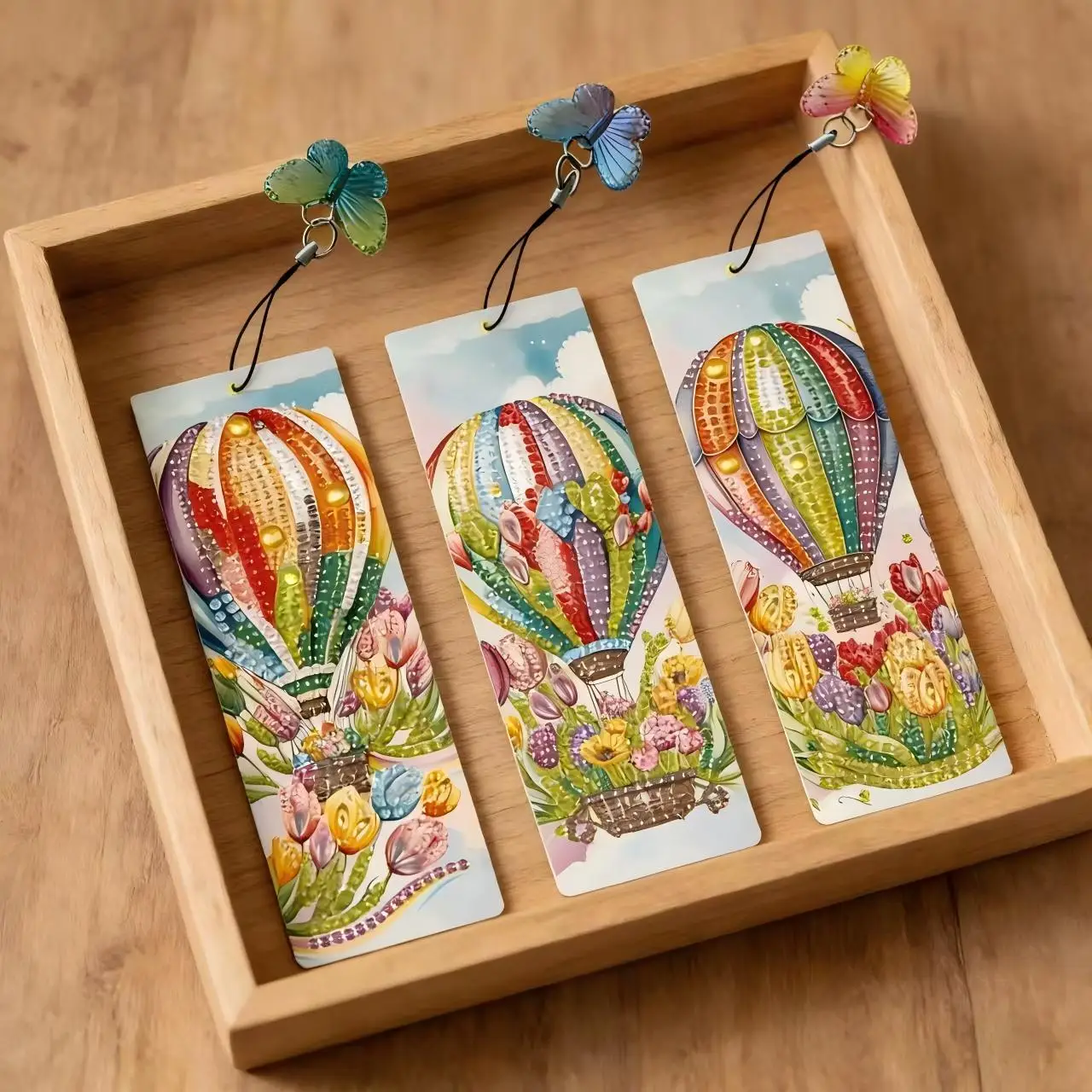 

DIY Hot Air Balloon Diamond Painting Bookmark Kit with Butterfly Pendant Full Drill Rhinestone Book Mark Handmade Craft Gift Set
